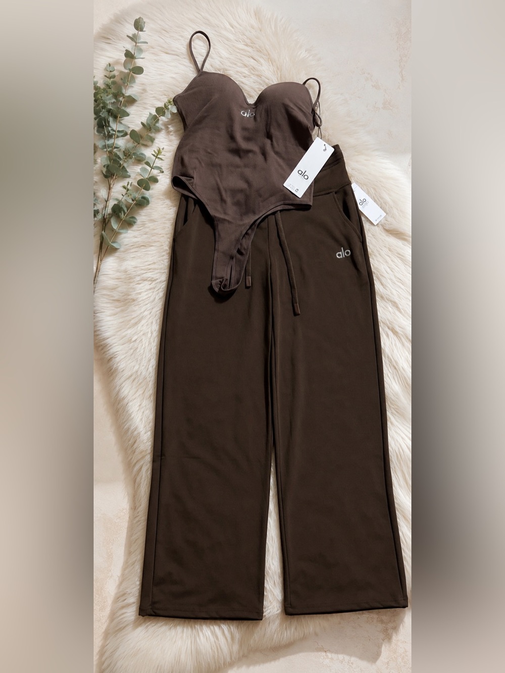 ALO Yoga Brown Wide-Leg Lounge Pants